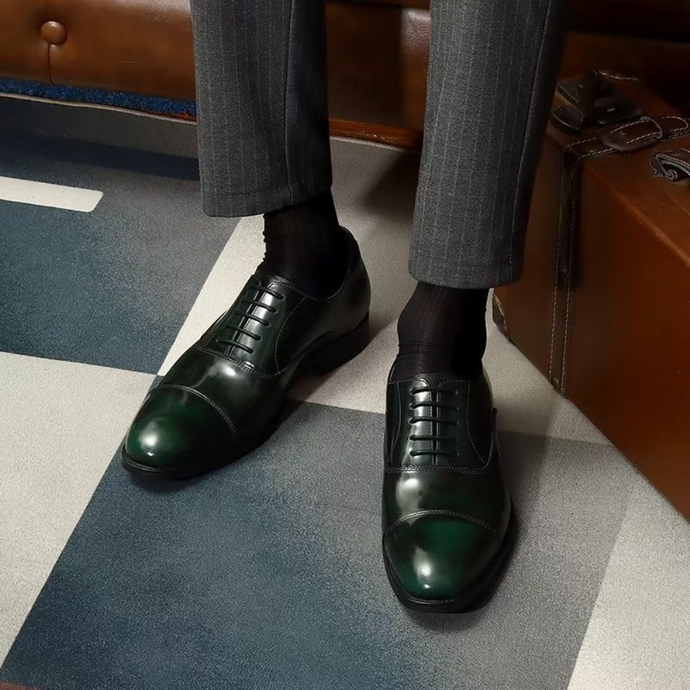 Chaussures Formelles Pour Hommes Habillées Oxford Cuir Luxe À Bout Rond - Vert