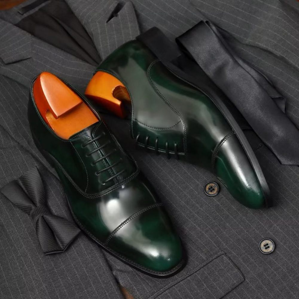 Chaussures Formelles Pour Hommes Habillées Oxford Cuir Luxe À Bout Rond - Vert