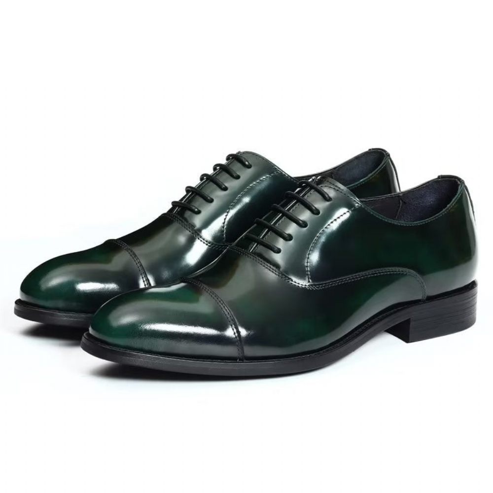 Chaussures Formelles Pour Hommes Habillées Oxford Cuir Luxe À Bout Rond - Vert