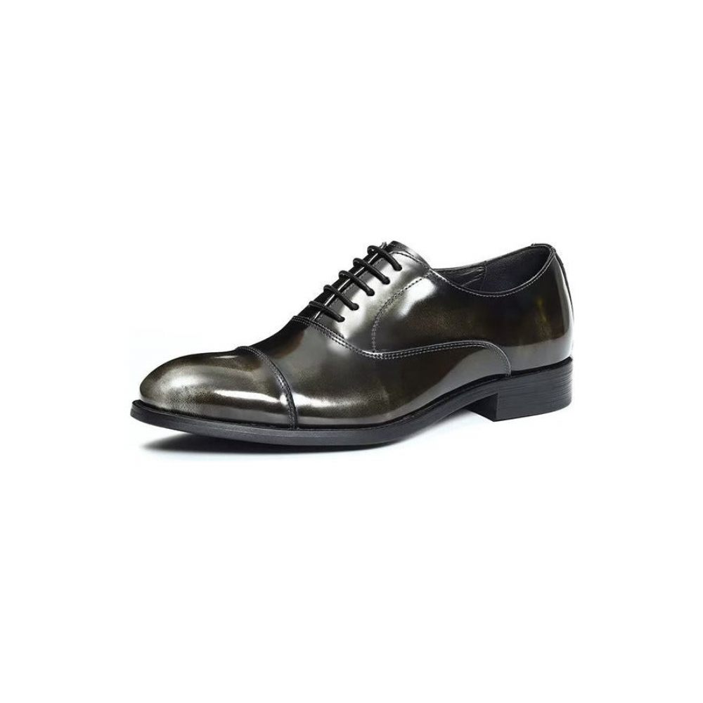 Chaussures Formelles Pour Hommes Habillées Oxford Cuir Luxe À Bout Rond - Gris