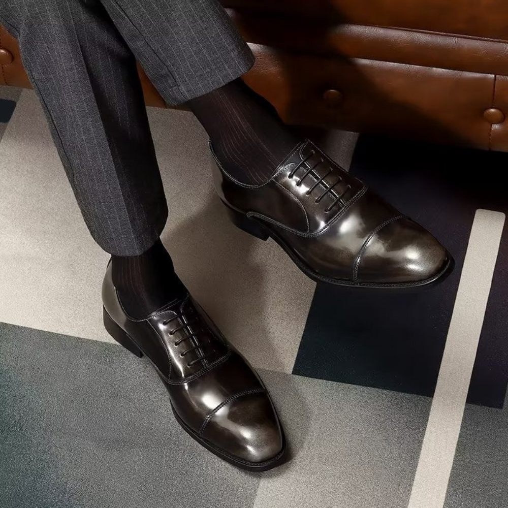 Chaussures Formelles Pour Hommes Habillées Oxford Cuir Luxe À Bout Rond - Gris