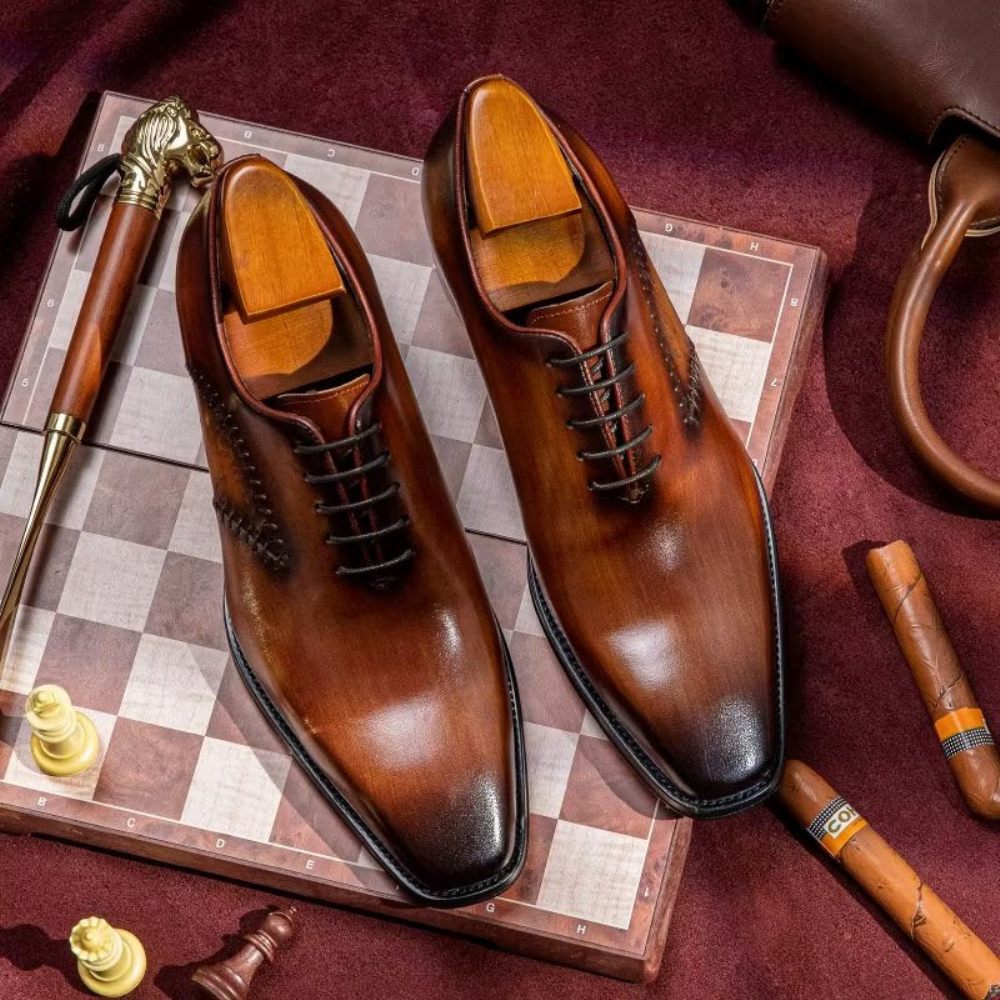 Chaussures Formelles Pour Hommes Habillées Oxford Cuir Opulent - Café