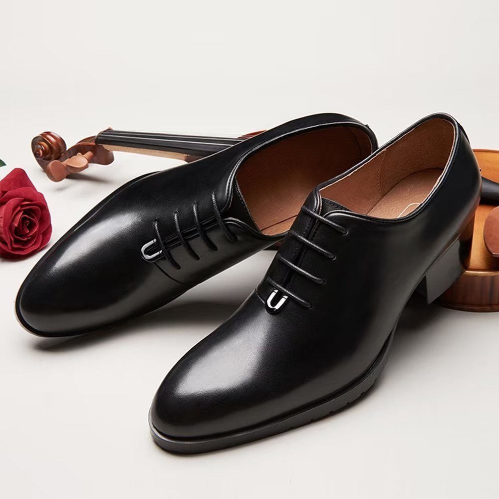 Chaussures Formelles Pour Hommes Habillées Oxford Cuir Raffiné À Bout Pointu - Noir