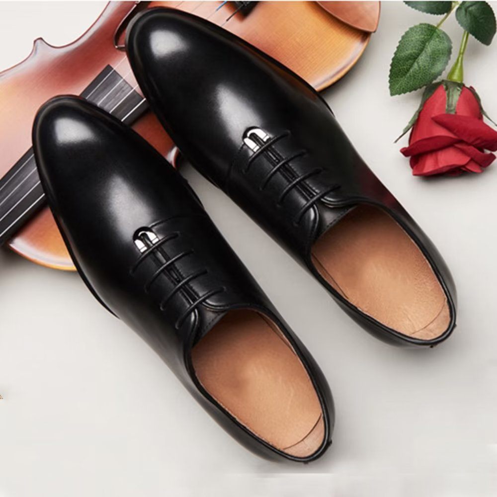 Chaussures Formelles Pour Hommes Habillées Oxford Cuir Raffiné À Bout Pointu - Noir