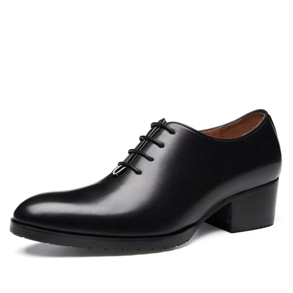 Chaussures Formelles Pour Hommes Habillées Oxford Cuir Raffiné À Bout Pointu - Noir