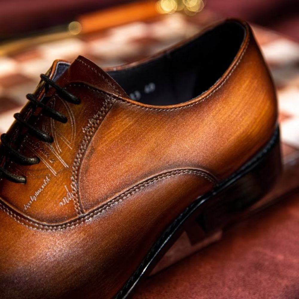 Chaussures Formelles Pour Hommes Habillées Oxford Cuir Vache Exotique - Café