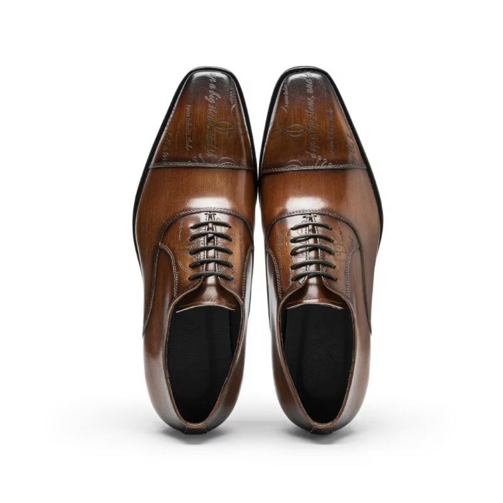 Chaussures Formelles Pour Hommes Habillées Oxford Cuir Vache Exotique - Café