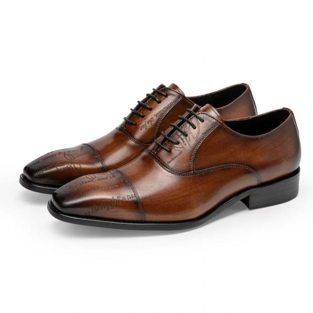 Chaussures Formelles Pour Hommes Habillées Oxford Cuir Vache Exotique - Café