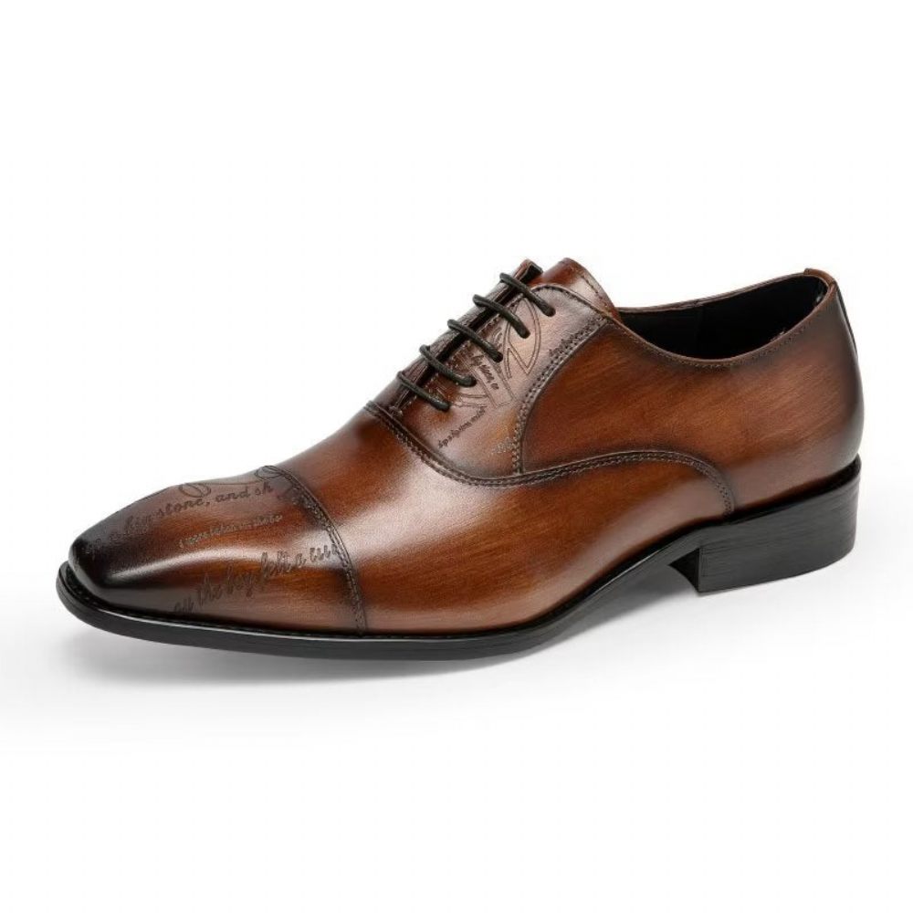 Chaussures Formelles Pour Hommes Habillées Oxford Cuir Vache Exotique - Café