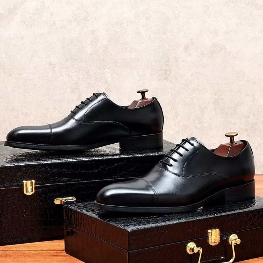 Chaussures Formelles Pour Hommes Habillées Oxford Cuir Vache Opulentes - Noir