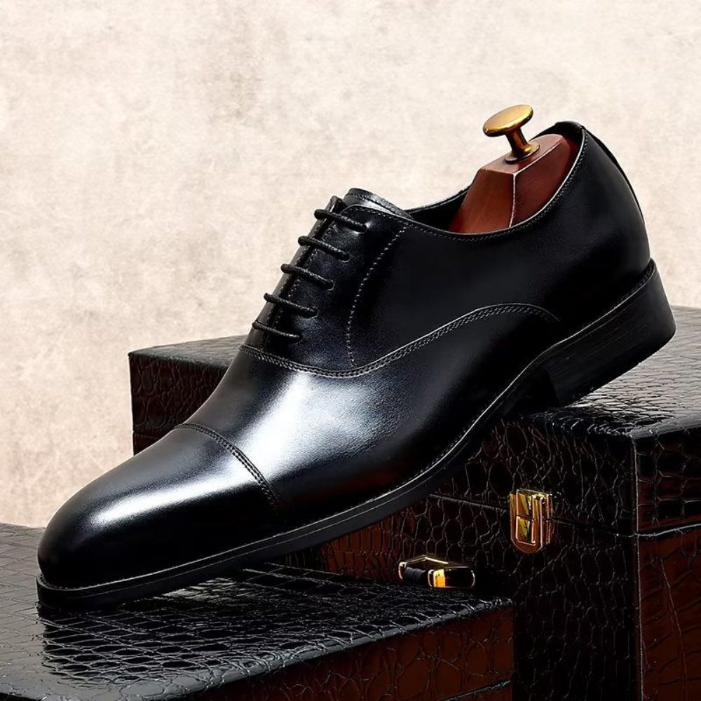 Chaussures Formelles Pour Hommes Habillées Oxford Cuir Vache Opulentes - Noir