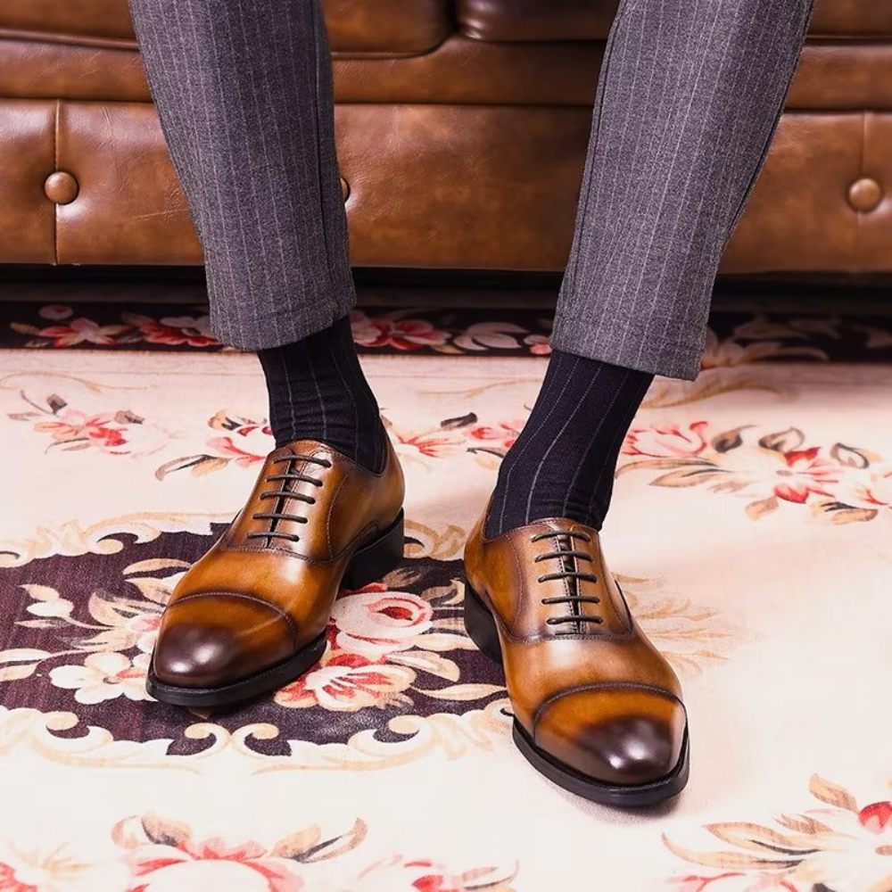 Chaussures Formelles Pour Hommes Habillées Oxford Cuir Vache Opulentes - Café