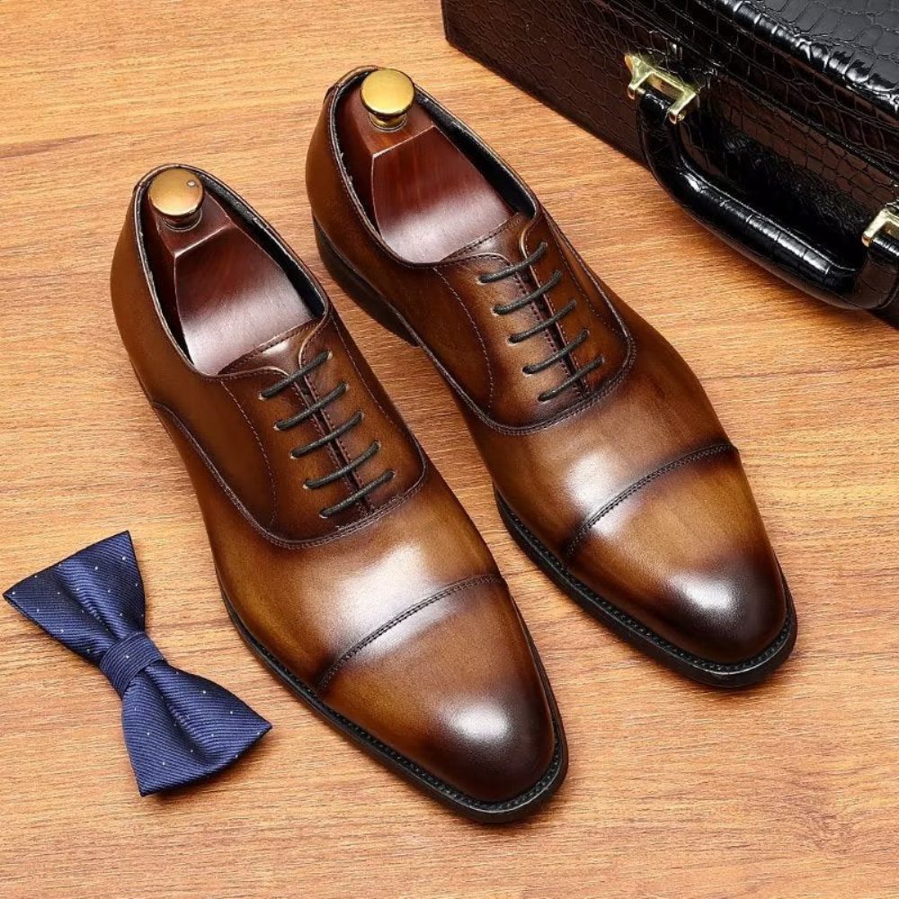 Chaussures Formelles Pour Hommes Habillées Oxford Cuir Vache Opulentes - Café