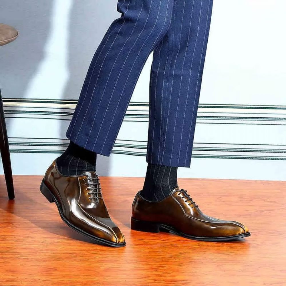 Chaussures Formelles Pour Hommes Habillées Oxford Cuir Véritable - Or