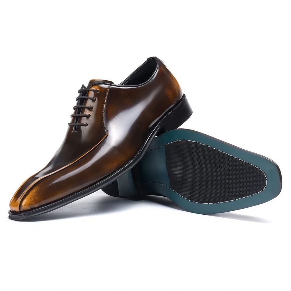 Chaussures Formelles Pour Hommes Habillées Oxford Cuir Véritable - Or