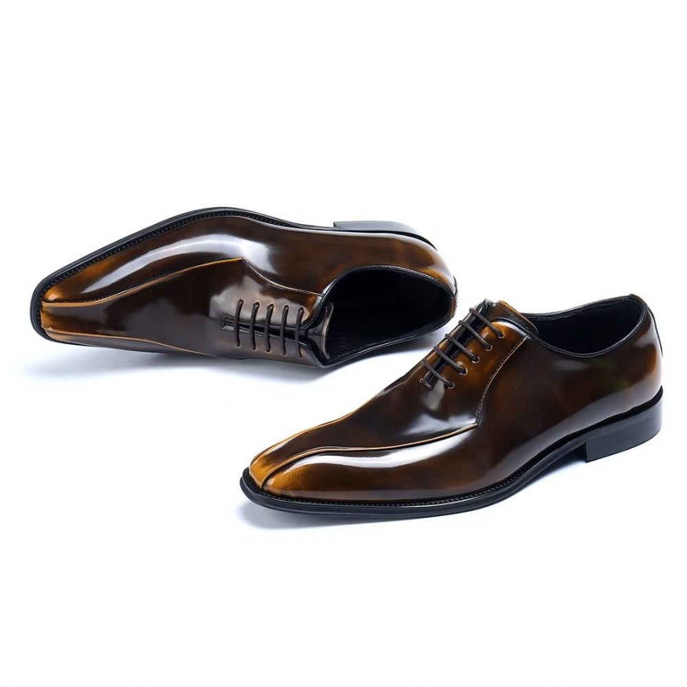 Chaussures Formelles Pour Hommes Habillées Oxford Cuir Véritable - Or