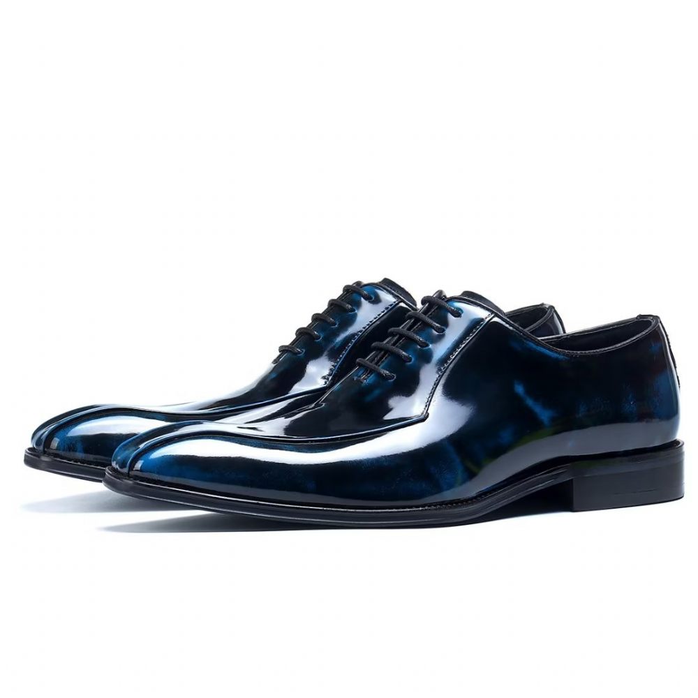 Chaussures Formelles Pour Hommes Habillées Oxford Cuir Véritable - Bleu