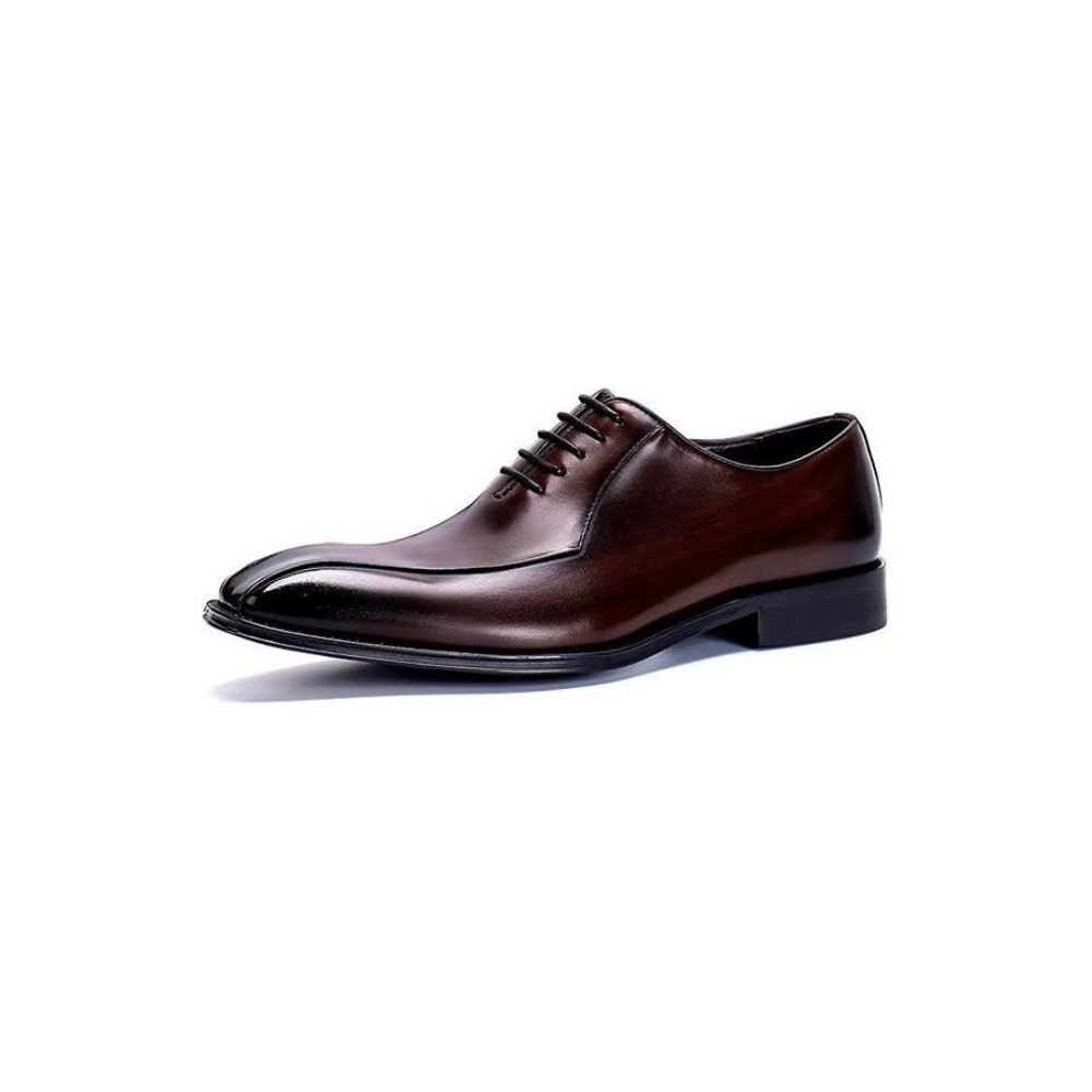 Chaussures Formelles Pour Hommes Habillées Oxford Cuir Véritable - Café