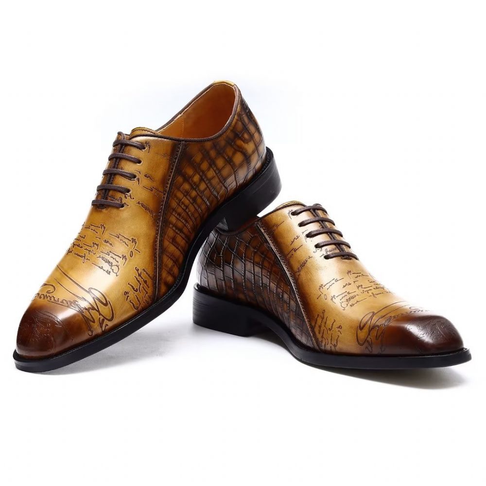 Chaussures Formelles Pour Hommes Habillées Oxford Cuir Véritable Gaufré - Marron