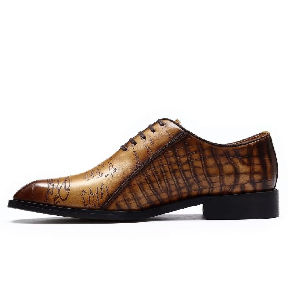 Chaussures Formelles Pour Hommes Habillées Oxford Cuir Véritable Gaufré - Marron