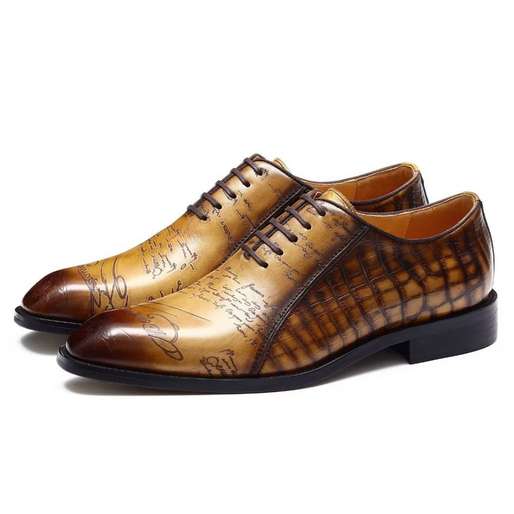 Chaussures Formelles Pour Hommes Habillées Oxford Cuir Véritable Gaufré - Marron