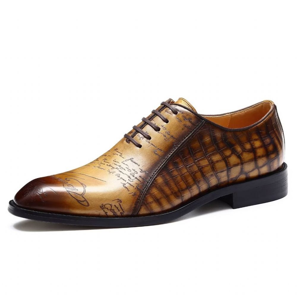 Chaussures Formelles Pour Hommes Habillées Oxford Cuir Véritable Gaufré - Marron