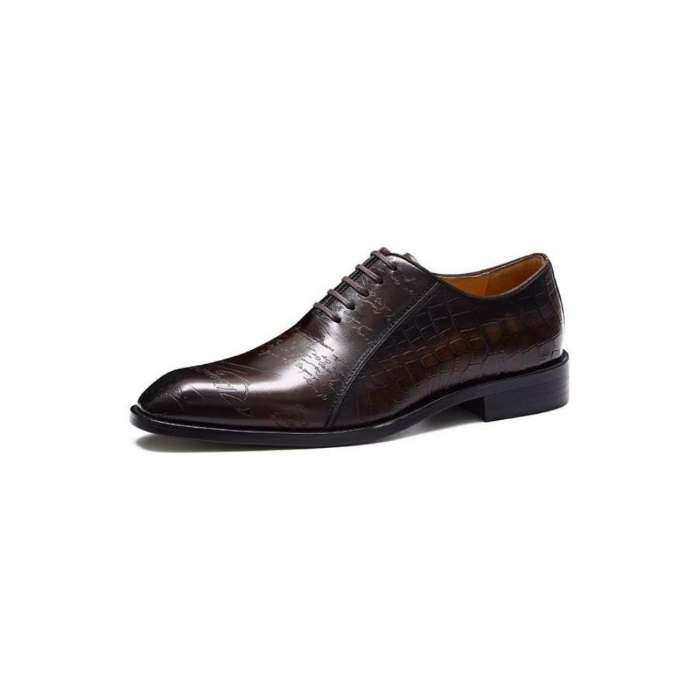 Chaussures Formelles Pour Hommes Habillées Oxford Cuir Véritable Gaufré - Café