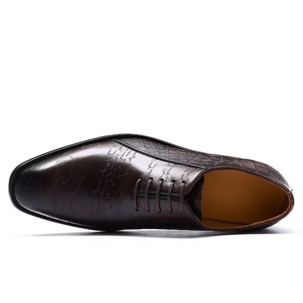 Chaussures Formelles Pour Hommes Habillées Oxford Cuir Véritable Gaufré - Café