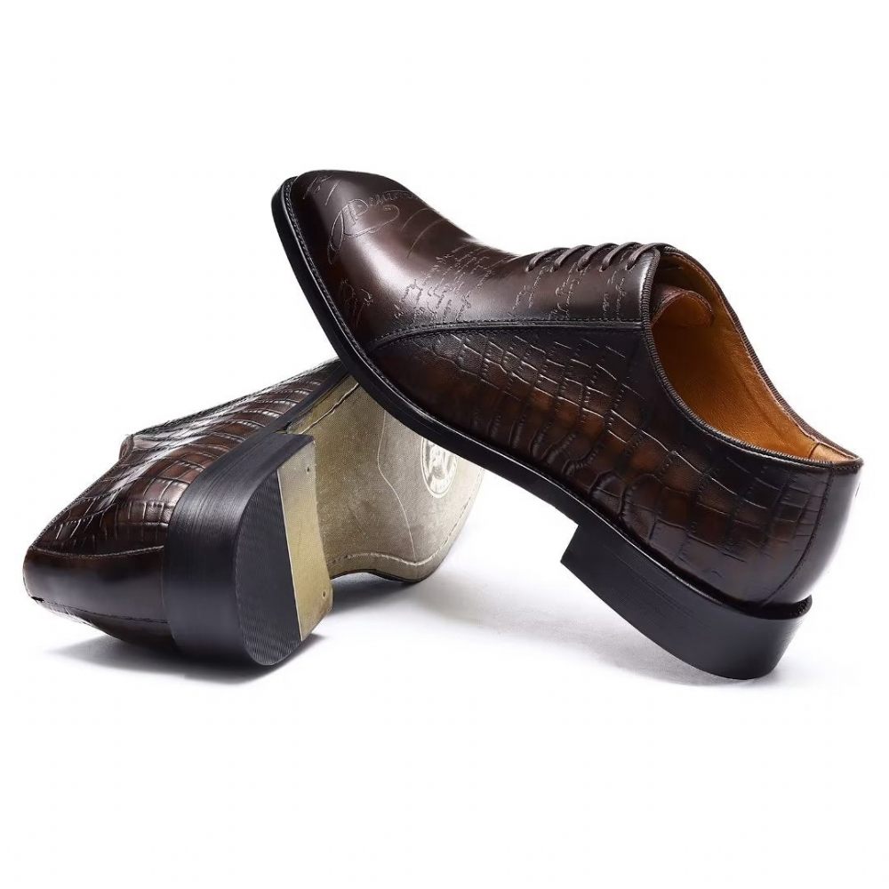 Chaussures Formelles Pour Hommes Habillées Oxford Cuir Véritable Gaufré - Café