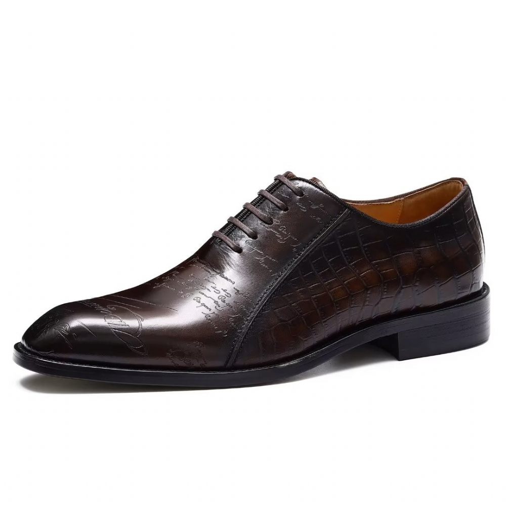 Chaussures Formelles Pour Hommes Habillées Oxford Cuir Véritable Gaufré - Café