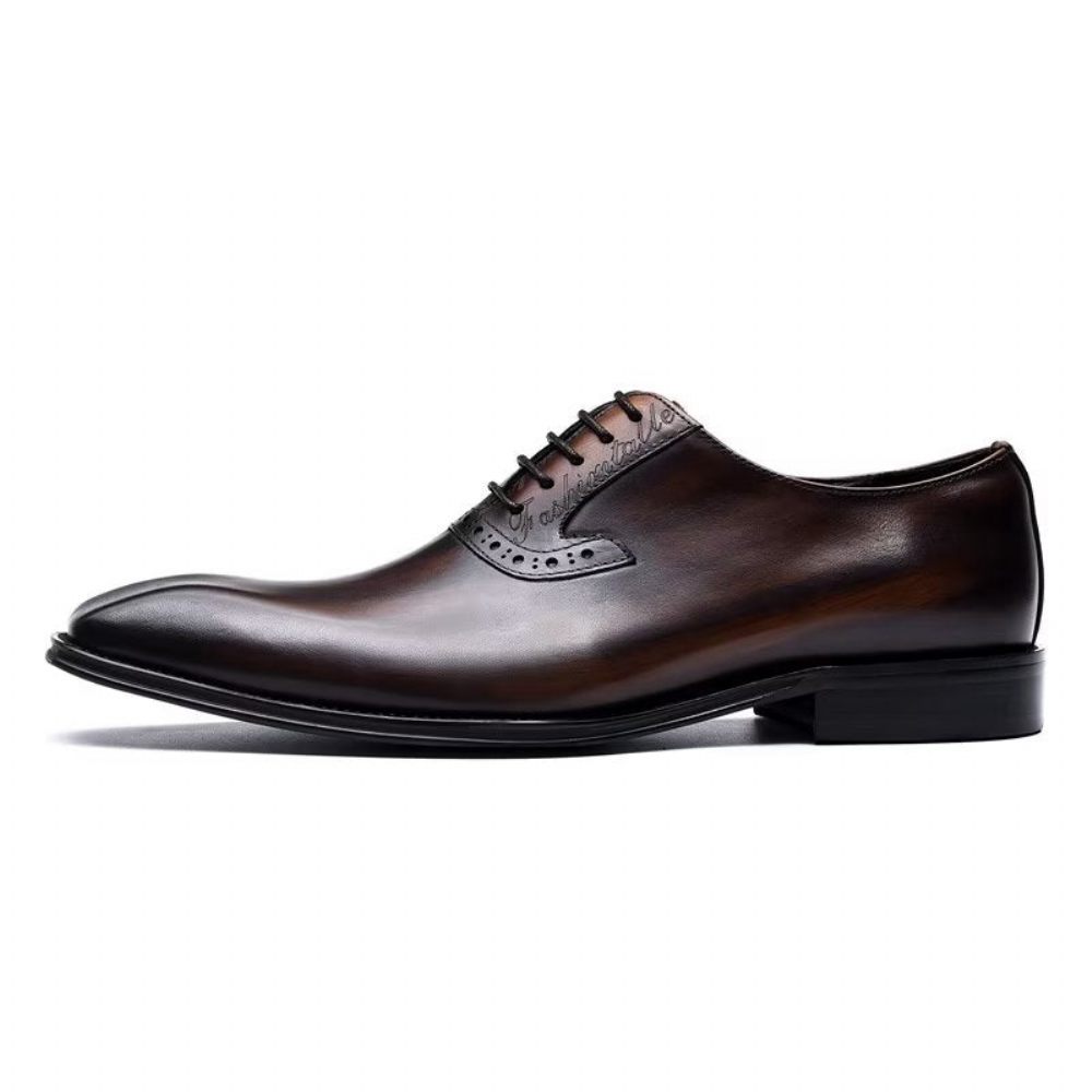 Chaussures Formelles Pour Hommes Habillées Oxford À Lacets Cuir Raffiné - Café