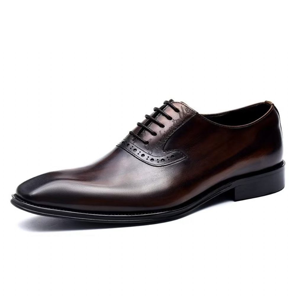 Chaussures Formelles Pour Hommes Habillées Oxford À Lacets Cuir Raffiné - Café