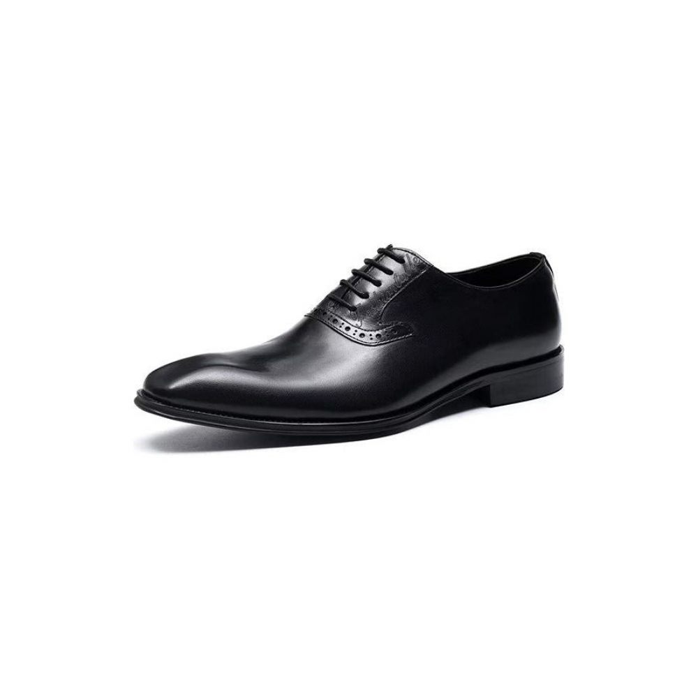 Chaussures Formelles Pour Hommes Habillées Oxford À Lacets Cuir Raffiné - Noir