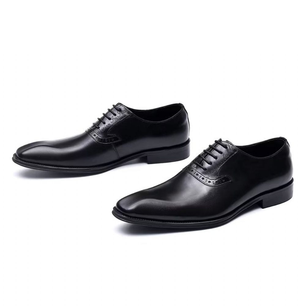 Chaussures Formelles Pour Hommes Habillées Oxford À Lacets Cuir Raffiné - Noir