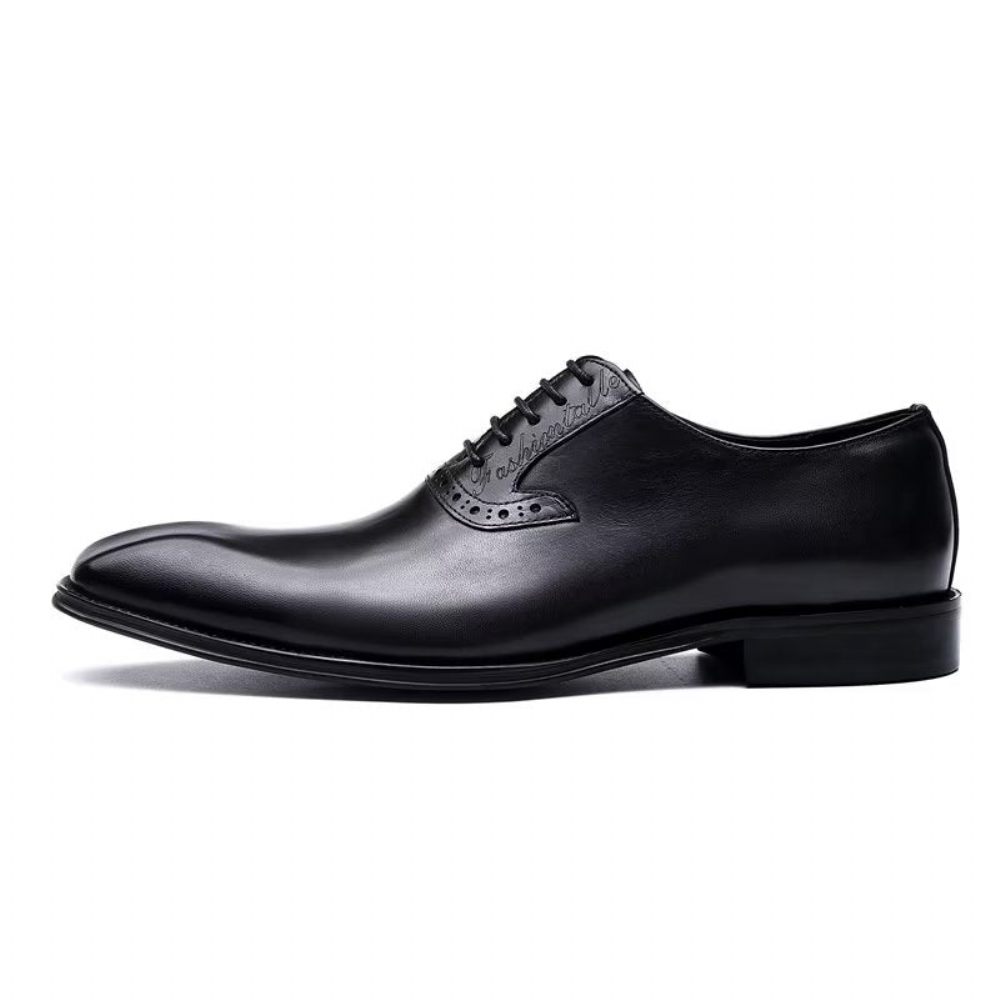 Chaussures Formelles Pour Hommes Habillées Oxford À Lacets Cuir Raffiné - Noir