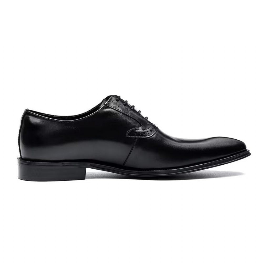 Chaussures Formelles Pour Hommes Habillées Oxford À Lacets Cuir Raffiné - Noir