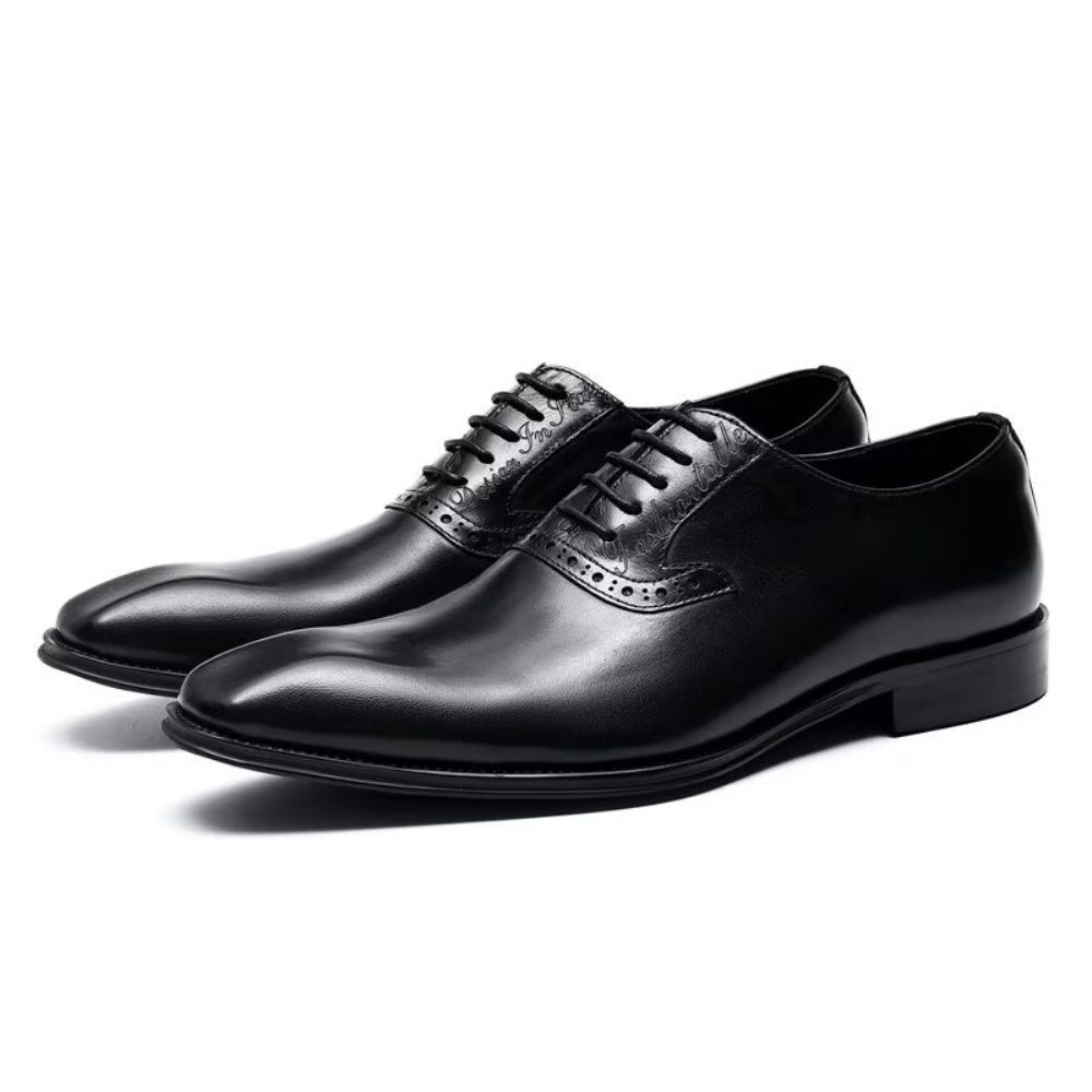 Chaussures Formelles Pour Hommes Habillées Oxford À Lacets Cuir Raffiné - Noir