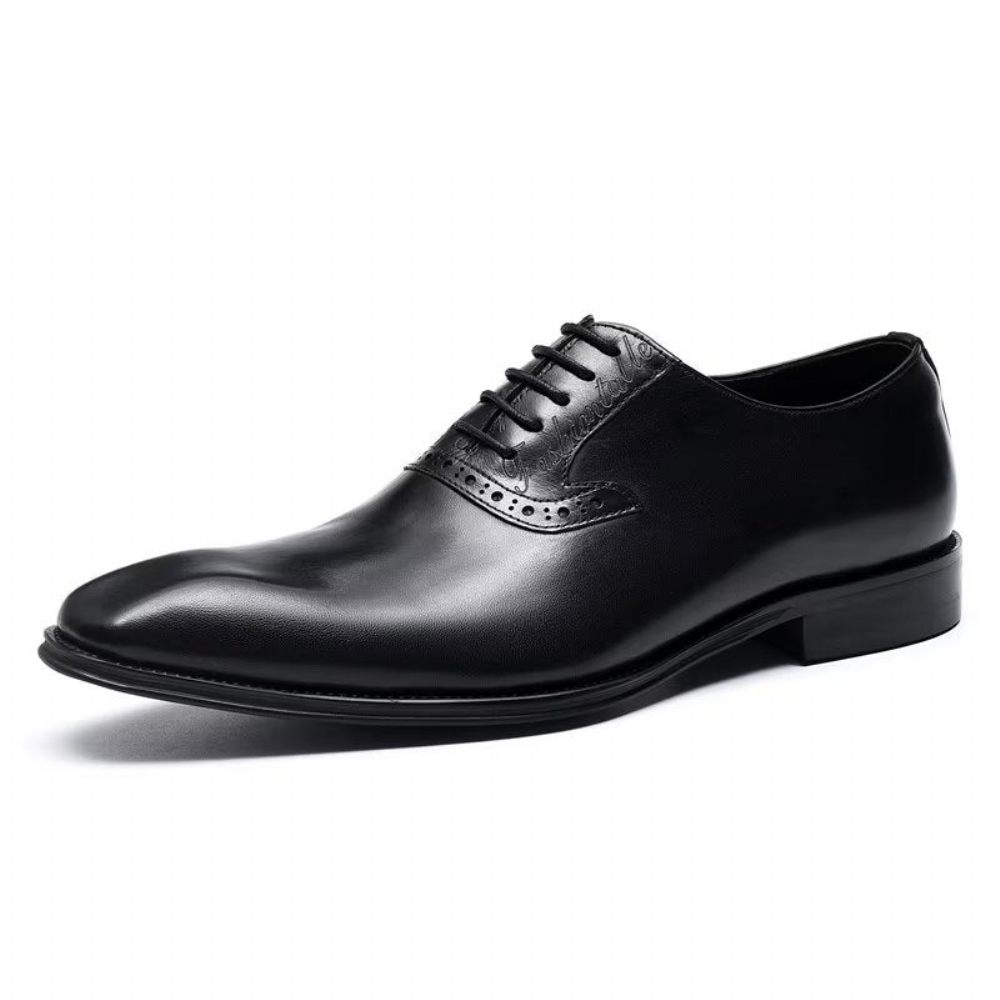 Chaussures Formelles Pour Hommes Habillées Oxford À Lacets Cuir Raffiné - Noir