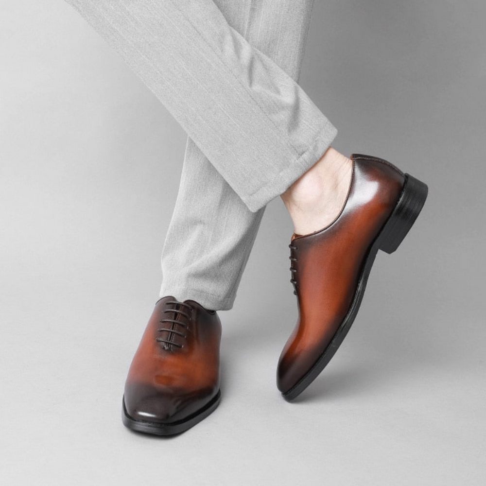 Chaussures Formelles Pour Hommes Habillées Oxford À Lacets Exotiques - Café 1