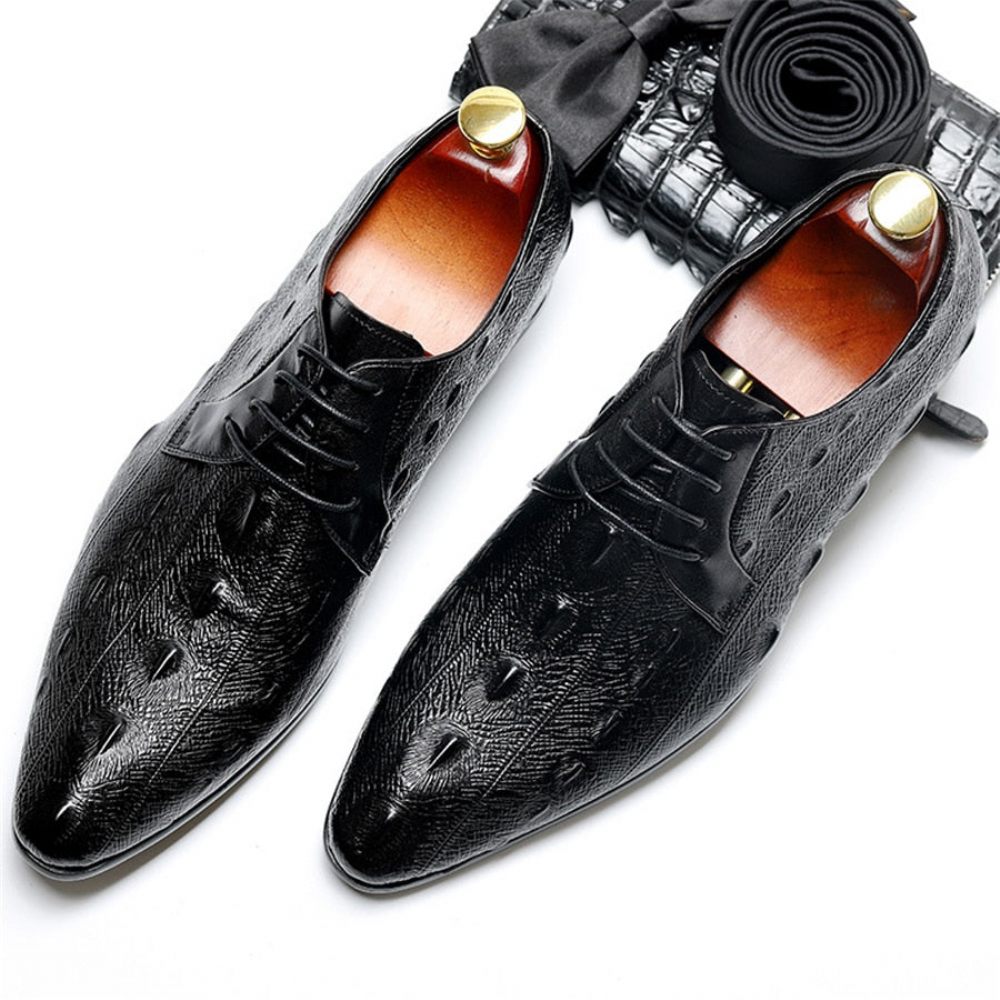 Chaussures Formelles Pour Hommes Habillées Oxford À Lacets Motif Exotique - Noir