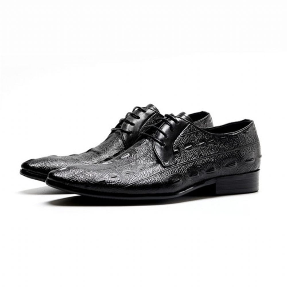 Chaussures Formelles Pour Hommes Habillées Oxford À Lacets Motif Exotique - Noir