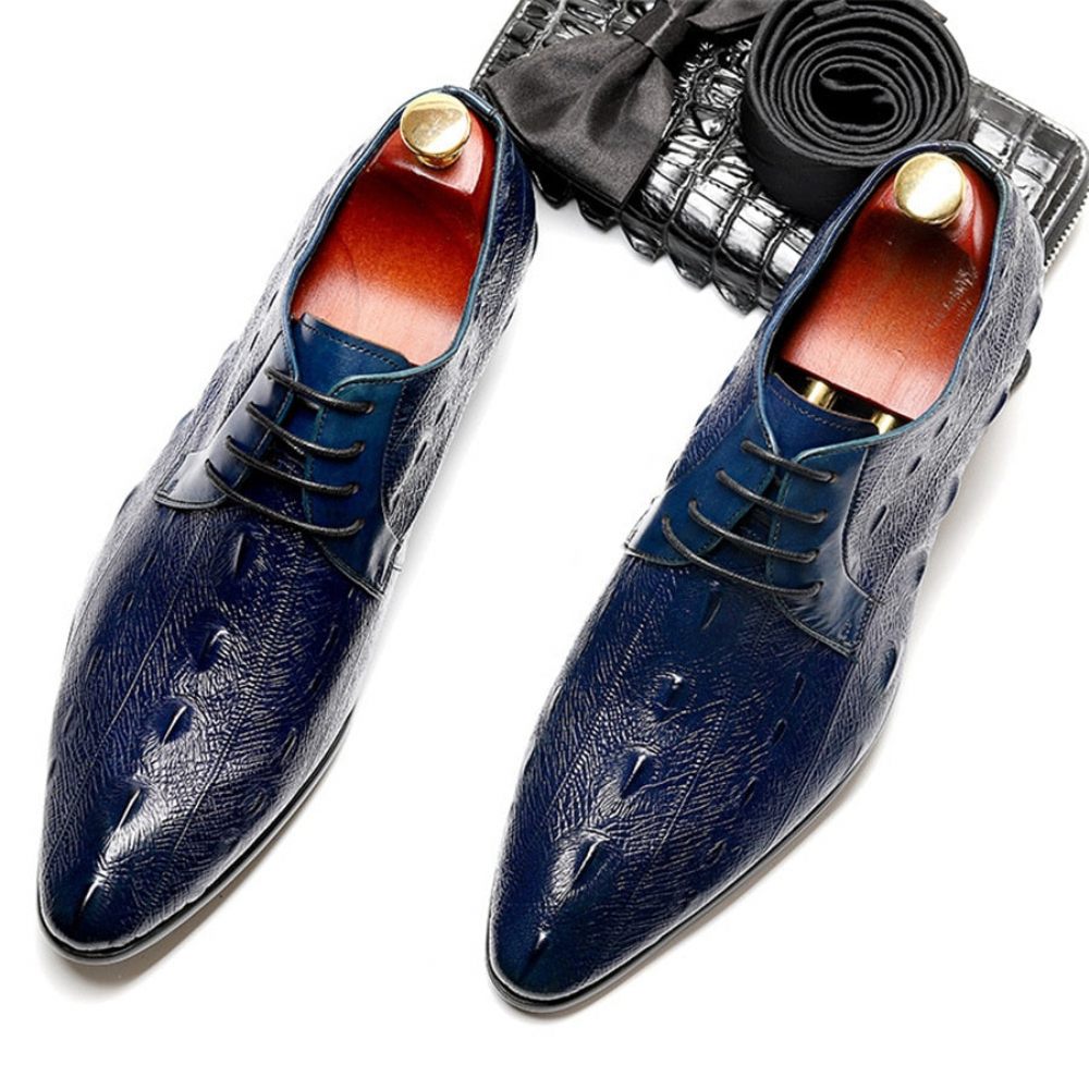 Chaussures Formelles Pour Hommes Habillées Oxford À Lacets Motif Exotique - Bleu