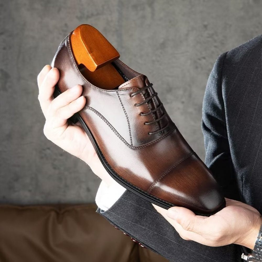 Chaussures Formelles Pour Hommes Habillées Oxford À Motif Lisse Luxe - Café