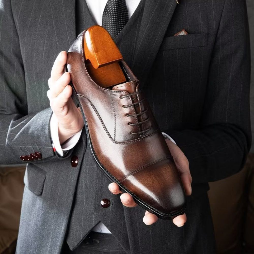 Chaussures Formelles Pour Hommes Habillées Oxford À Motif Lisse Luxe - Café