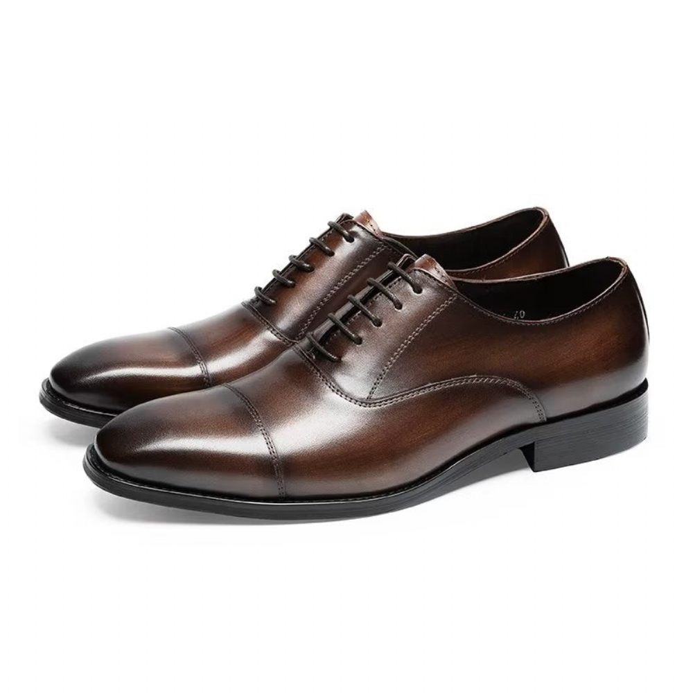 Chaussures Formelles Pour Hommes Habillées Oxford À Motif Lisse Luxe - Café