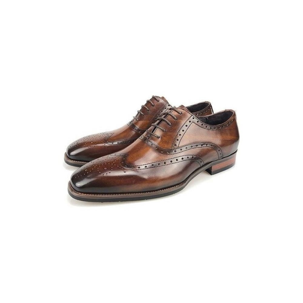 Chaussures Formelles Pour Hommes Habillées Oxford À Plateforme Cuir Luxe - Café