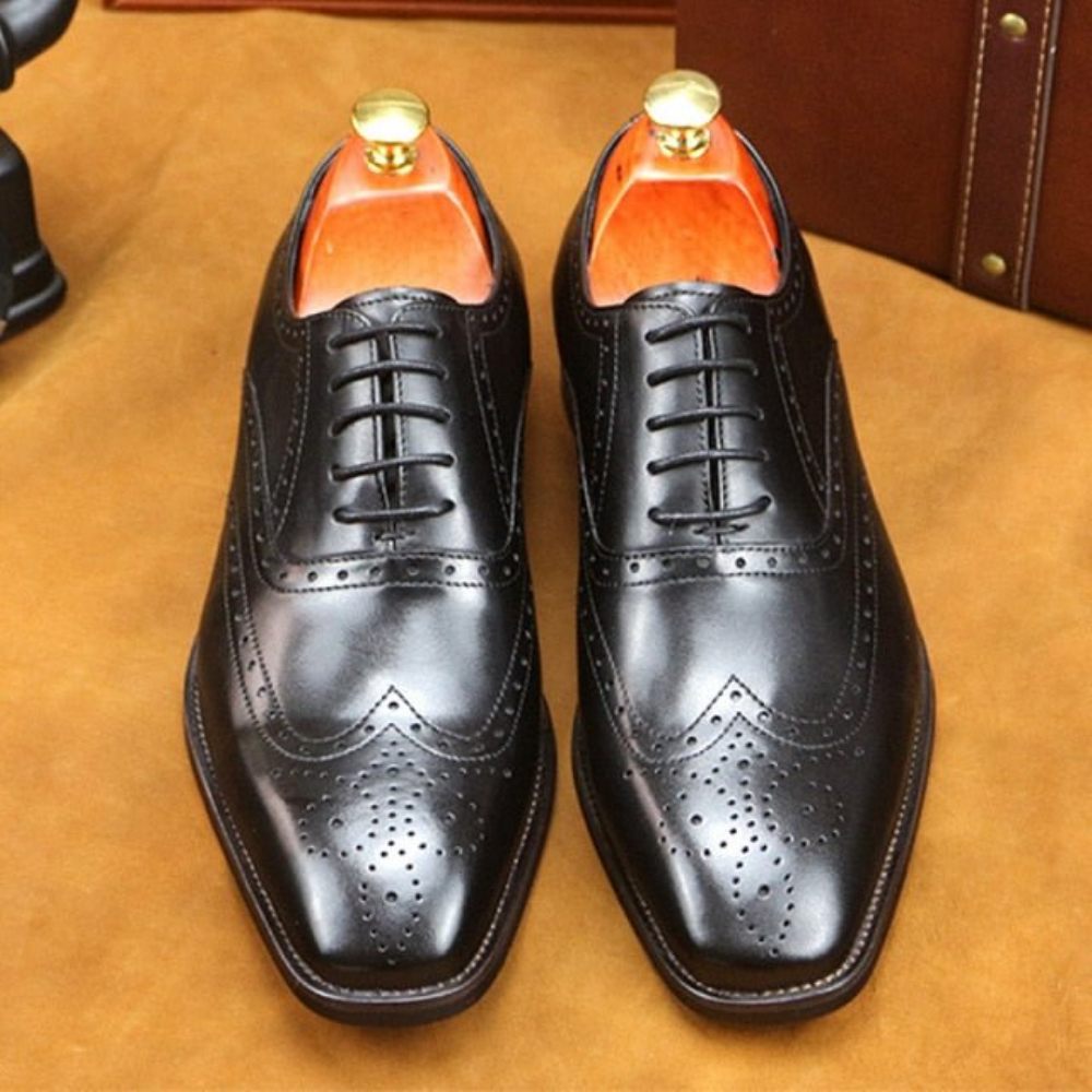 Chaussures Formelles Pour Hommes Habillées Oxford À Plateforme Cuir Luxe - Noir