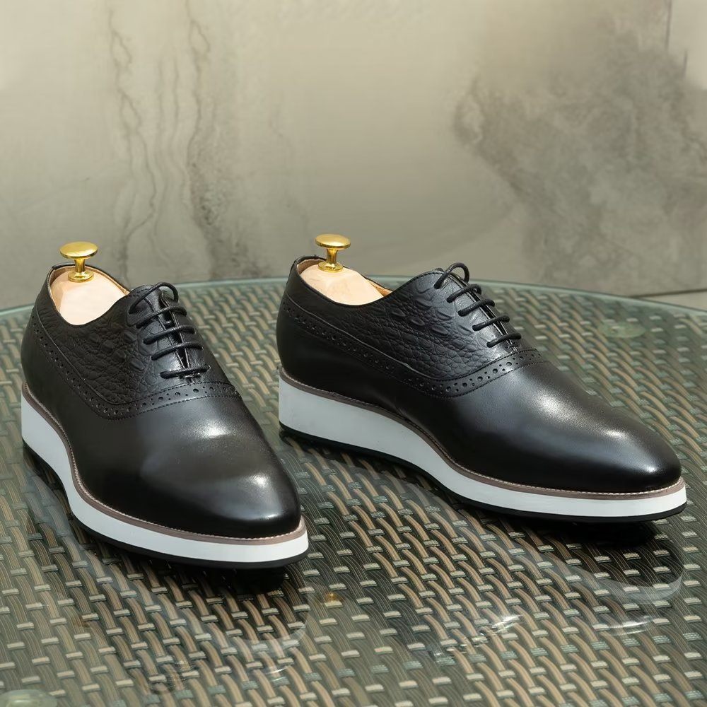 Chaussures Formelles Pour Hommes Habillées Oxford À Texture Croco Exquises - Noir