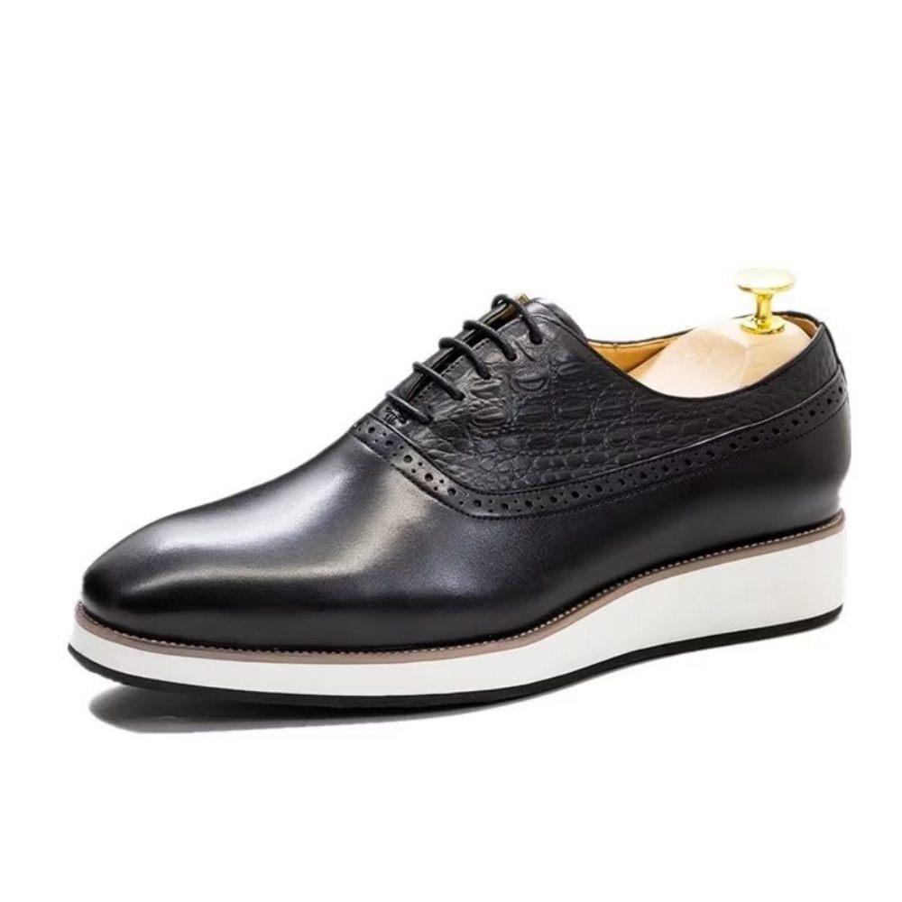 Chaussures Formelles Pour Hommes Habillées Oxford À Texture Croco Exquises - Noir