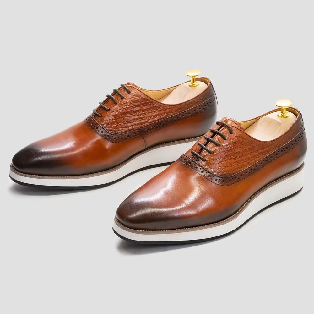 Chaussures Formelles Pour Hommes Habillées Oxford À Texture Croco Exquises - Café